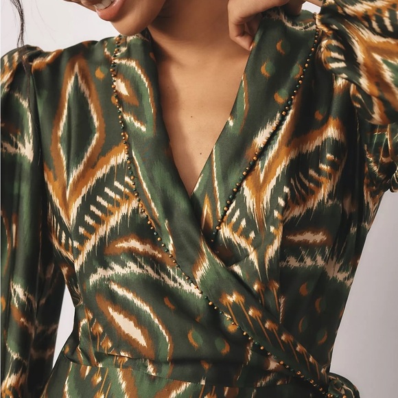 Farm Rio green Ikat print long sleeve midi wrap dress - XS NWT - Picture 4 of 6
